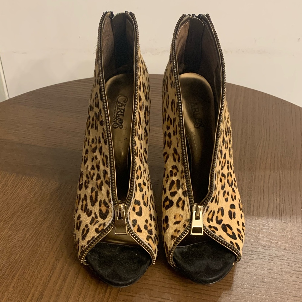 Carlos Santana Leopard Print Open Zipper Heel